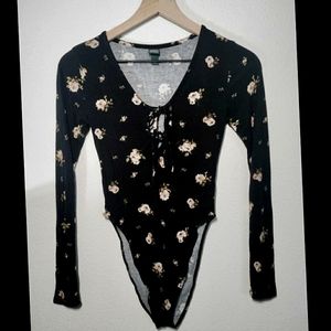 XS Floral Plunge High Leg Bodysuit